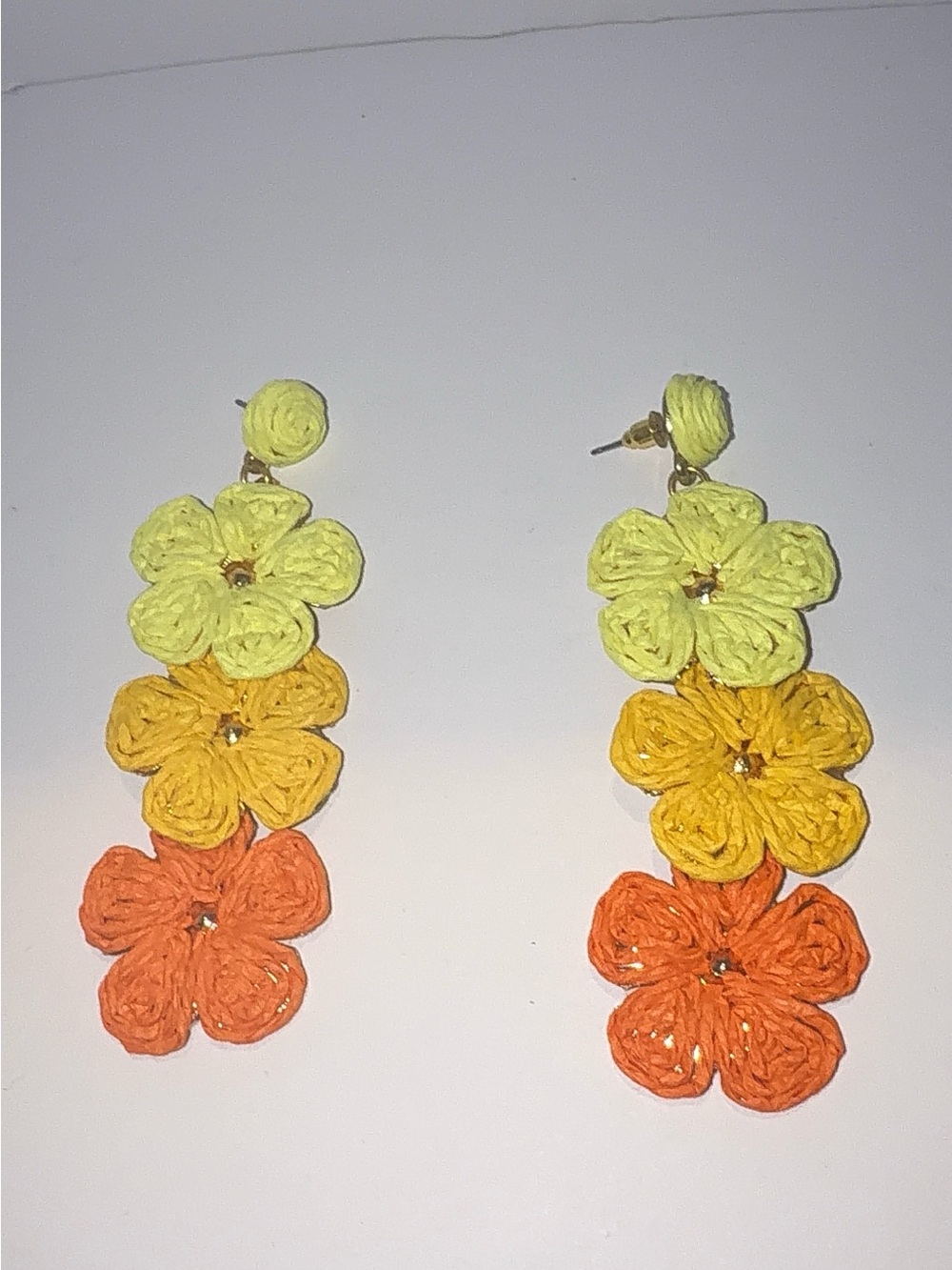 Handmade Boho Raffia Floral Drop Earrings Summer Beach Statement